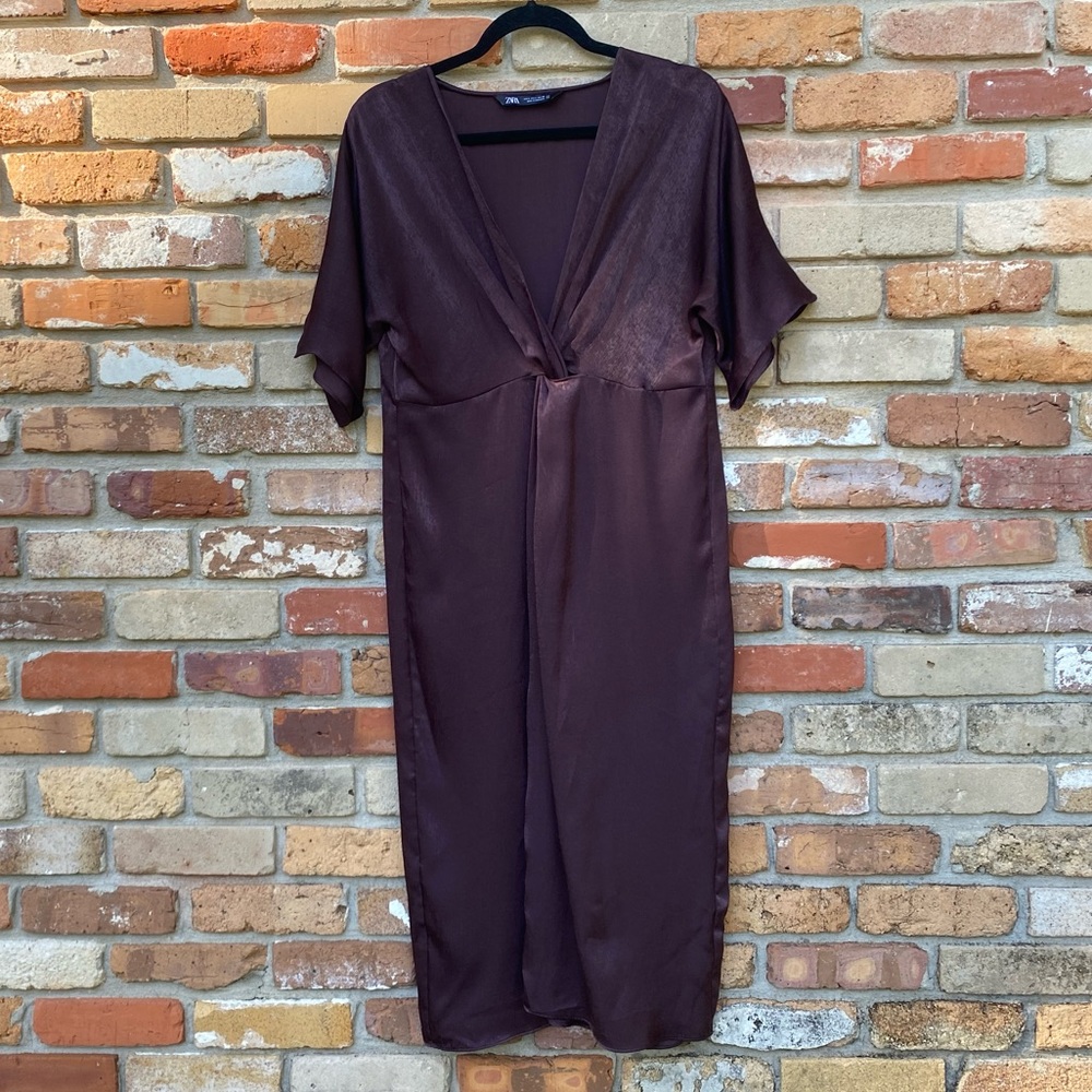 Zara Satin Effect Plum Midi Dress—size Small